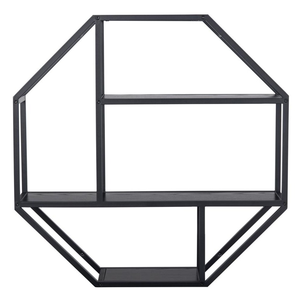 Salvo Wooden Octagonal Wall Shelf With 4 Shelves In Ash Black