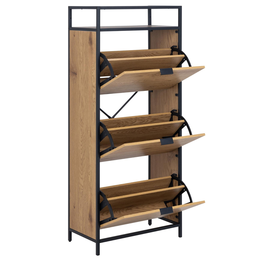 Salvo Wooden Shoe Cabinet With 3 Flip Doors In Matt Wild Oak