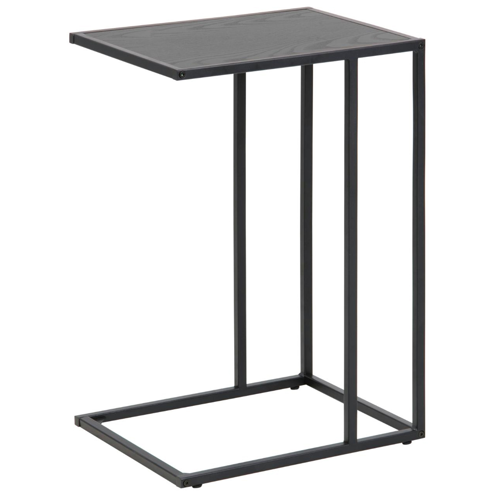 Salvo Wooden Side Table With Black Metal Frame In Ash Black