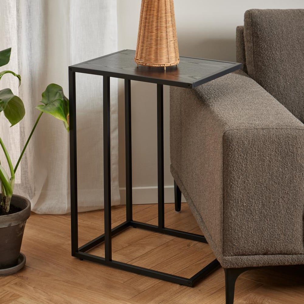 Salvo Wooden Side Table With Black Metal Frame In Ash Black