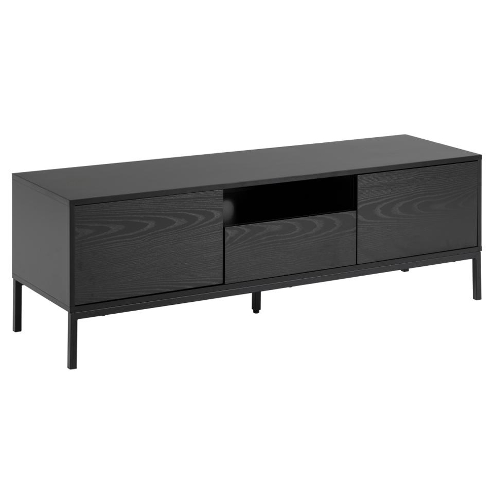 Salvo Wooden TV Stand With 2 Doors 1 Drawer In Ash Black