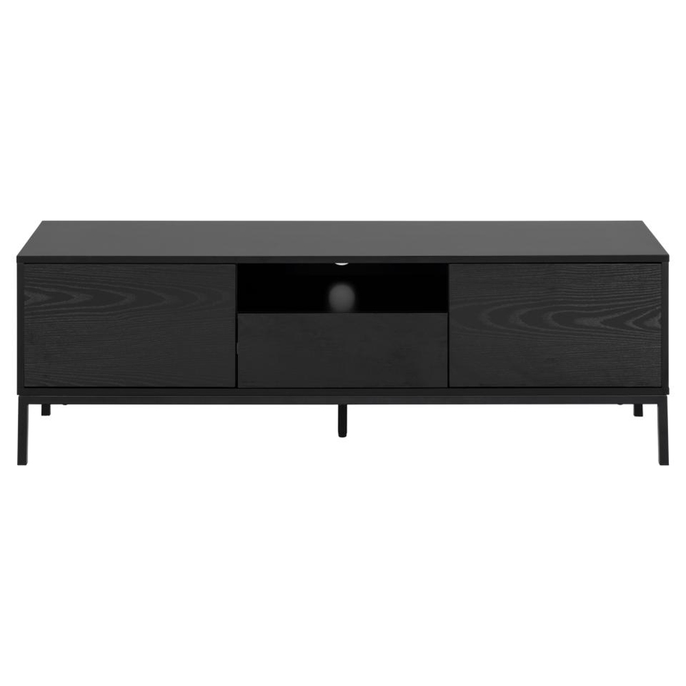 Salvo Wooden TV Stand With 2 Doors 1 Drawer In Ash Black