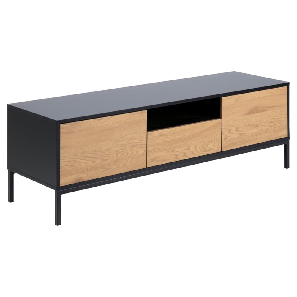 Salvo Wooden TV Stand With 2 Doors 1 Drawer In Wild Oak And Black