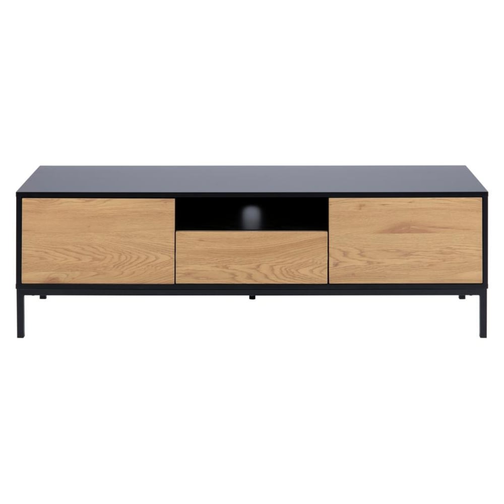 Salvo Wooden TV Stand With 2 Doors 1 Drawer In Wild Oak And Black