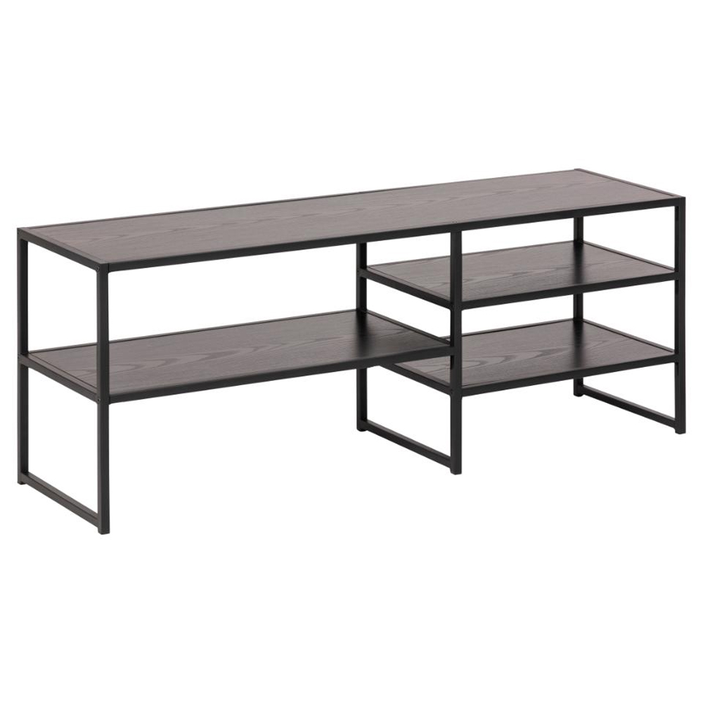 Salvo Wooden TV Stand With 3 Shelves In Ash Black