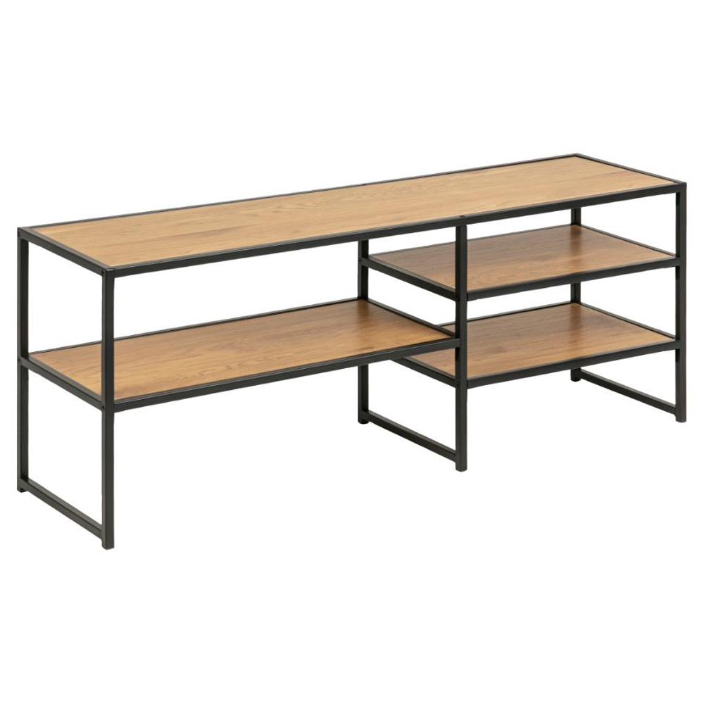 Salvo Wooden TV Stand With 3 Shelves In Matt Wild Oak