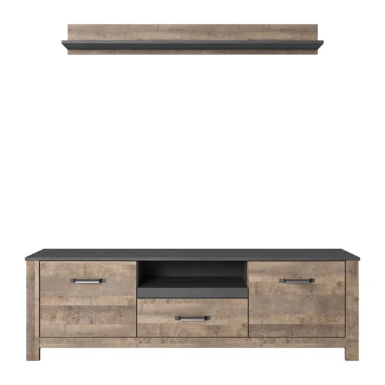 Product photograph of Salvo Wooden Tv Stand With Wall Shelf In Sand Oak from Furniture in Fashion