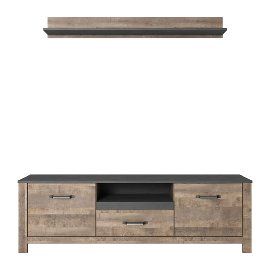 Read more about Salvo wooden tv stand with wall shelf in sand oak