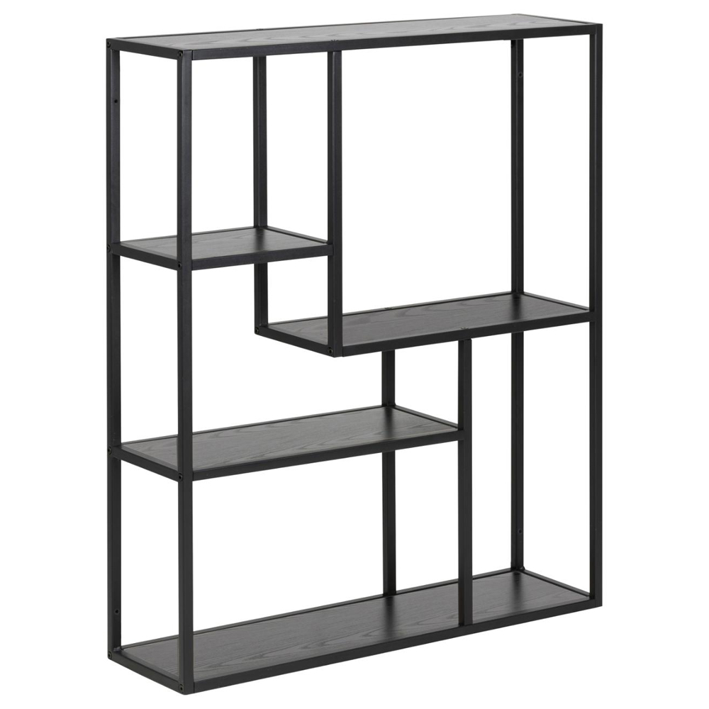 Salvo Wooden Wall Shelf With 4 Shelves In Ash Black
