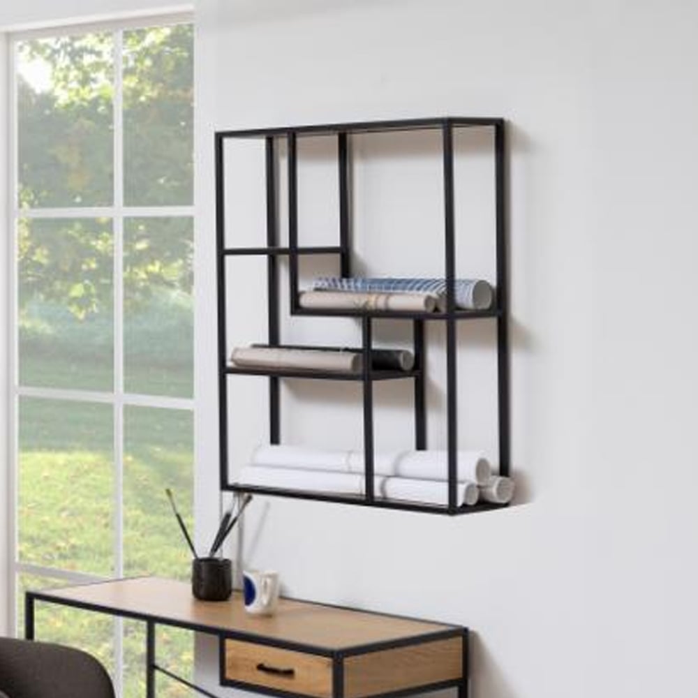 Photo of Salvo wooden wall shelf with 4 shelves in matt wild oak