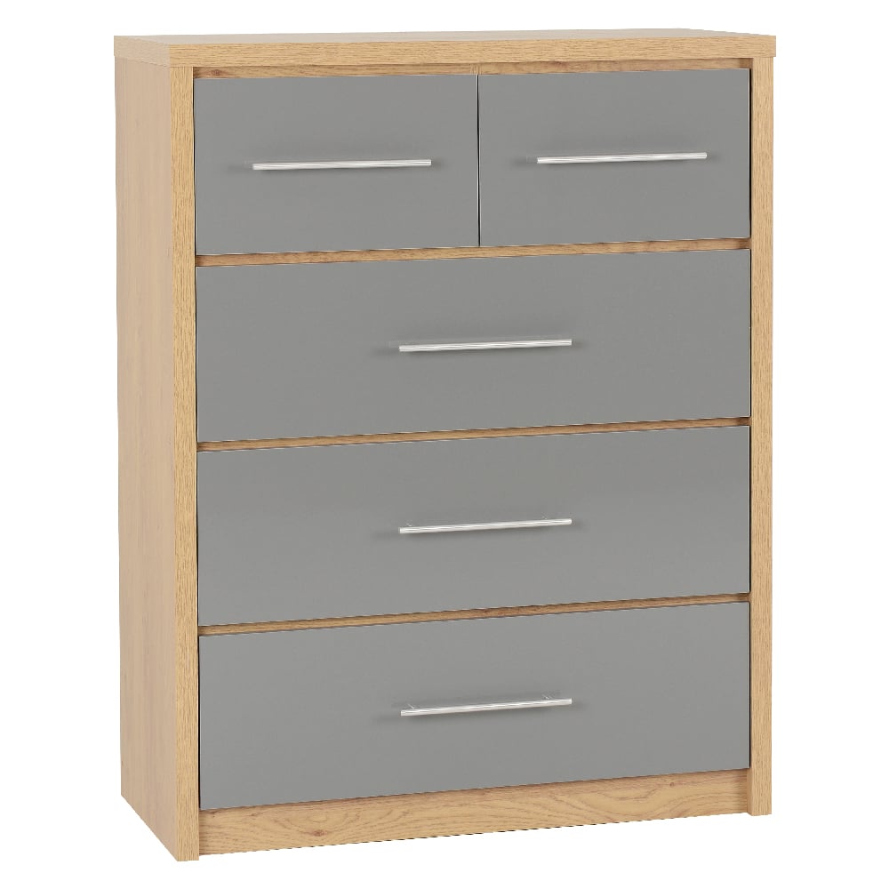 Read more about Samaira wooden chest of 5 drawers with grey gloss front in oak
