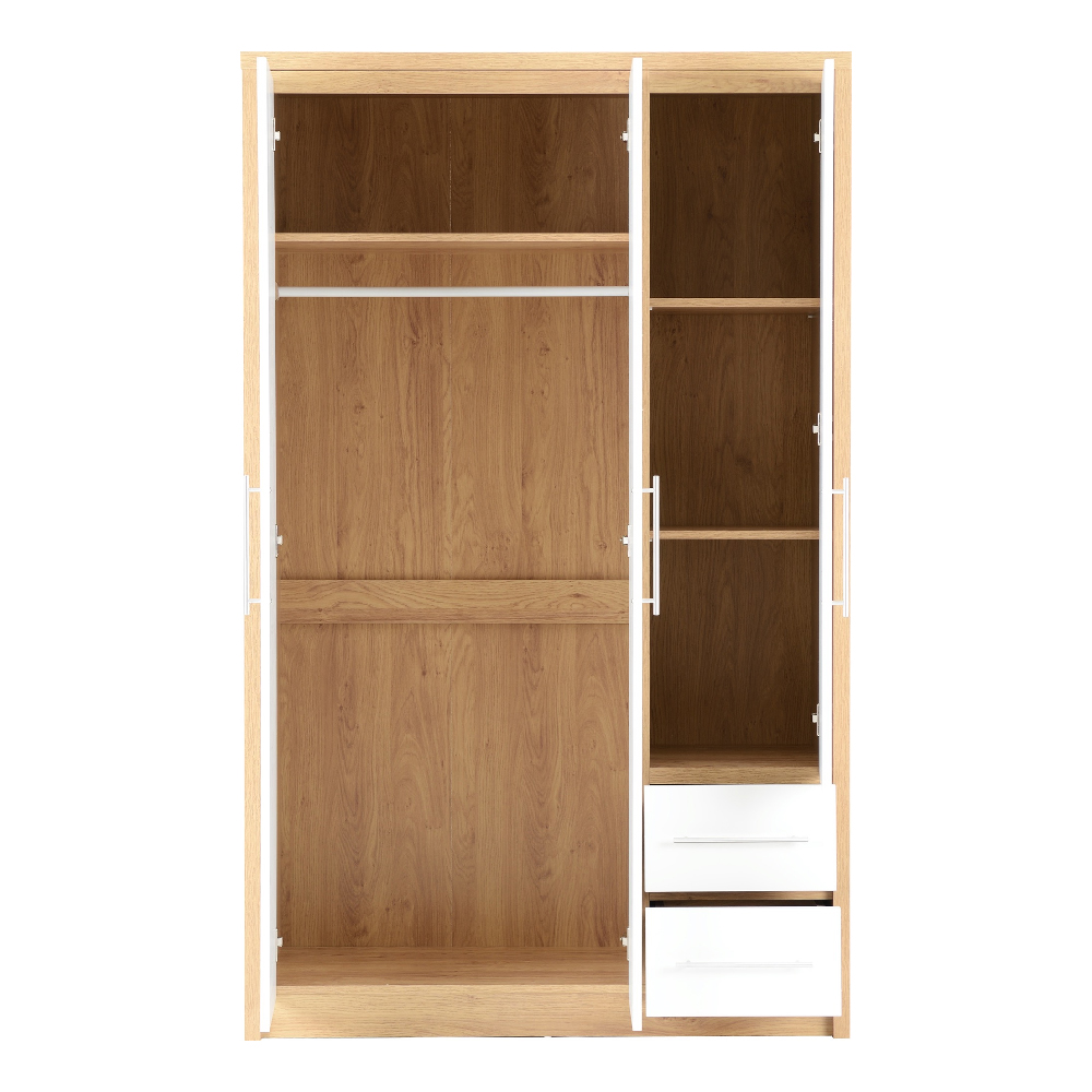 Samaira Wooden Wardrobe With 3 Door And White Gloss Front In Oak