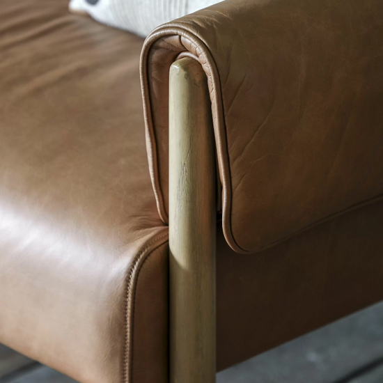 Samana Leather 2 Seater Sofa In Brown With Wooden Legs