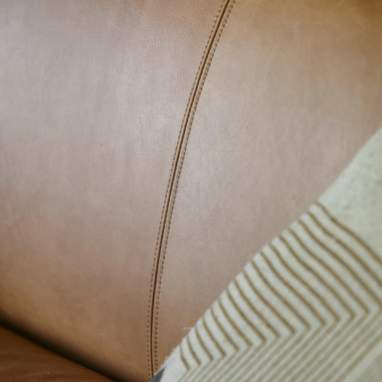 Samana Leather 2 Seater Sofa In Brown With Wooden Legs