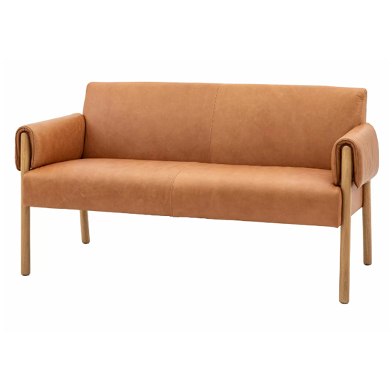 Samana Leather 2 Seater Sofa In Brown With Wooden Legs