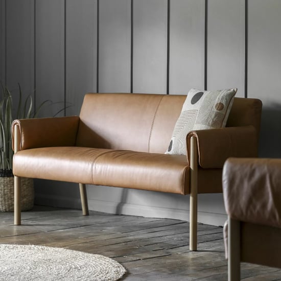 Read more about Samana leather 2 seater sofa in brown with wooden legs