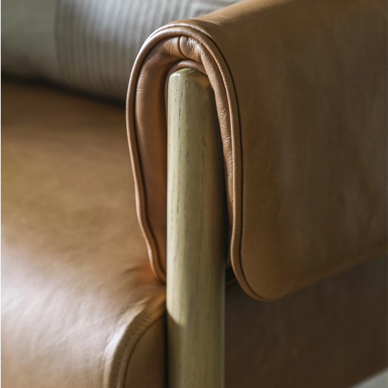 Samana Leather Armchair With Wooden Legs In Brown