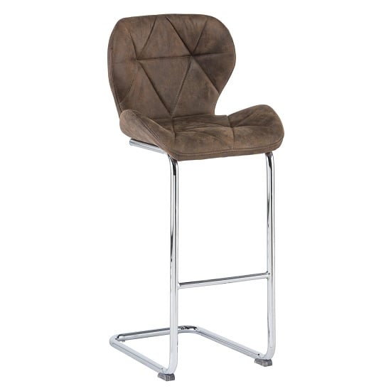 Samoa Cantilever Bar Stool In Brown Fabric With Chrome Frame