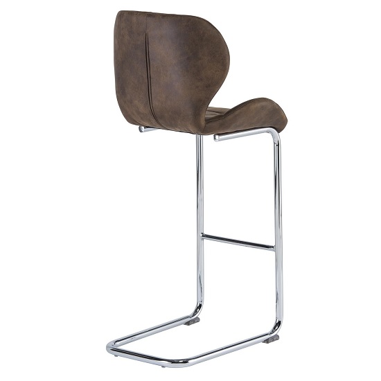 Samoa Cantilever Bar Stool In Brown Fabric With Chrome Frame_3