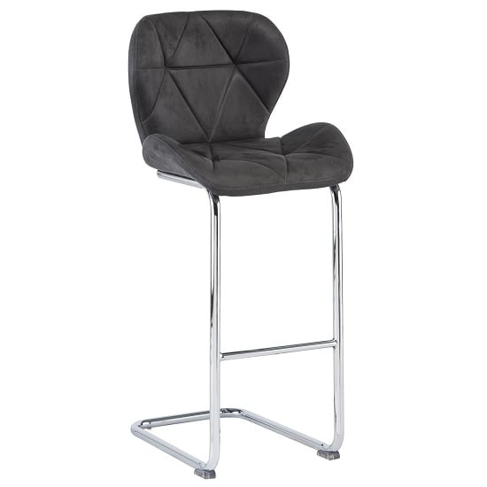 Samoa Cantilever Bar Stool In Grey Fabric With Chrome Frame