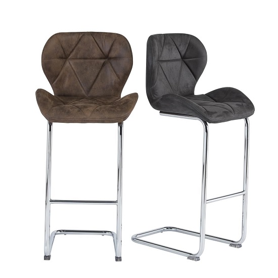 Samoa Cantilever Bar Stool In Brown Fabric With Chrome Frame_4
