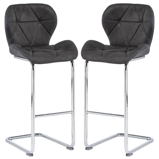 Samoa Cantilever Grey Fabric Bar Stools In Pair Furniture in Fashion