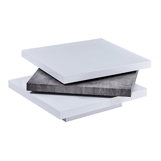 Samora High Gloss Coffee Table In White And Concrete Effect