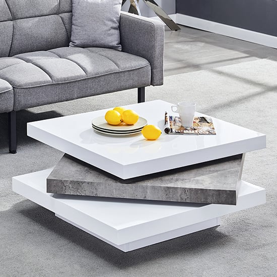 Photo of Samora high gloss coffee table in white and concrete effect