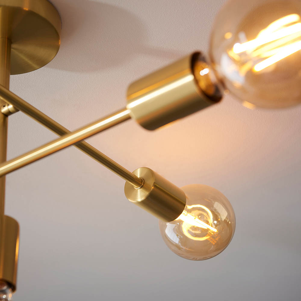 Samson 5 Light Metal Semi Flush Ceiling Light In Satin Brass