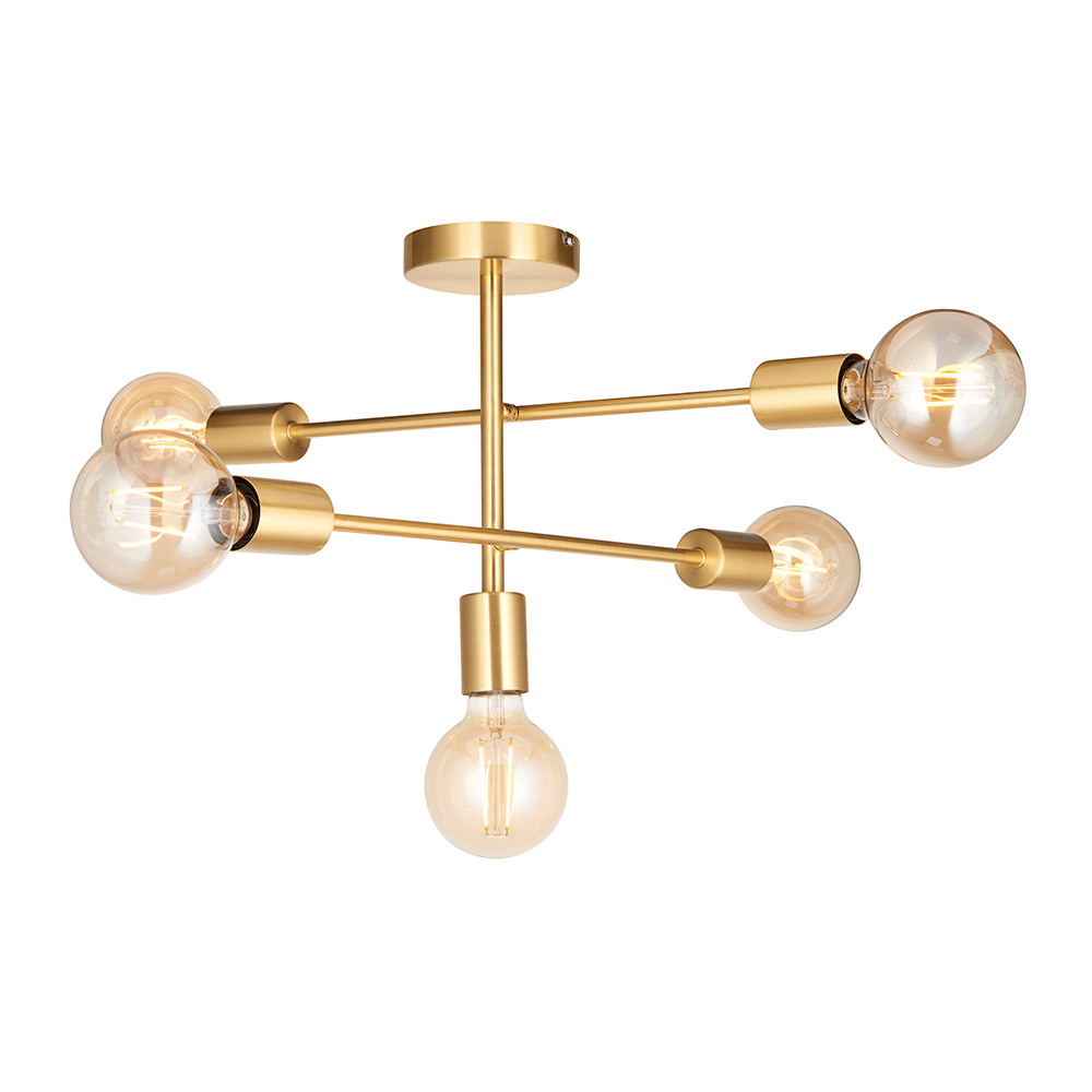 Samson 5 Light Metal Semi Flush Ceiling Light In Satin Brass