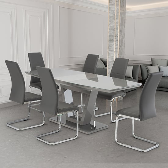 Read more about Samson extending grey glass dining table 6 sako grey chairs