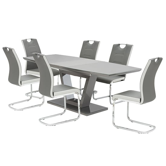 Read more about Samson extending grey glass dining table 6 samson grey chairs