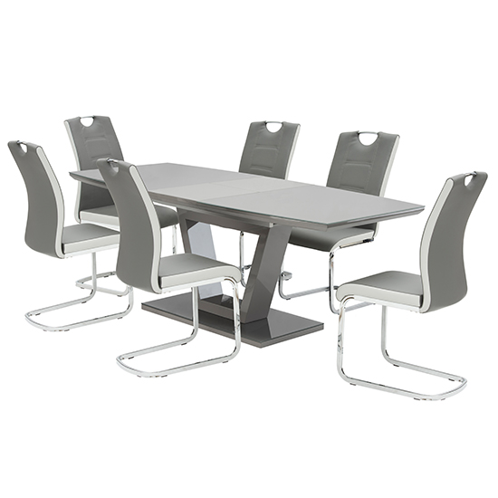 Photo of Samson extending grey glass dining table 6 samson grey chairs