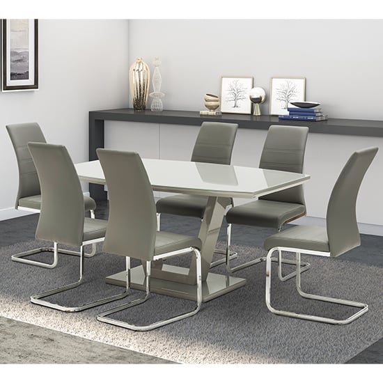 Samson Glass Grey Gloss Dining Table 6 Sako Grey Chairs