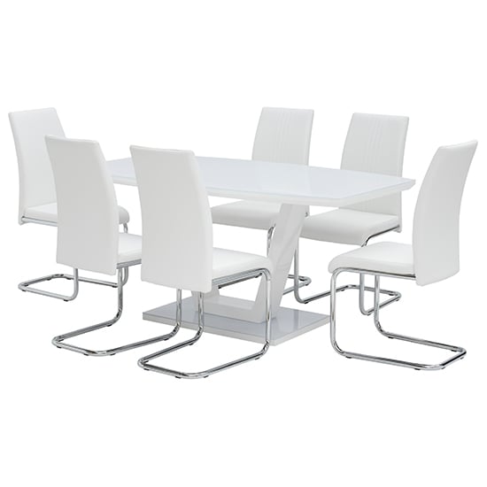Samson Glass White Gloss Dining Table 6 Montila White Chairs
