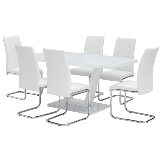 Photo of Samson glass white gloss dining table 6 montila white chairs