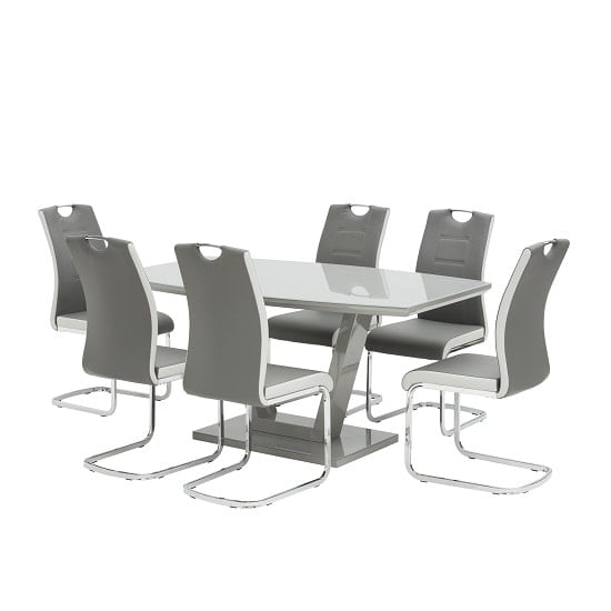 Samson Glass Dining Table In Grey High Gloss With 6 Chairs