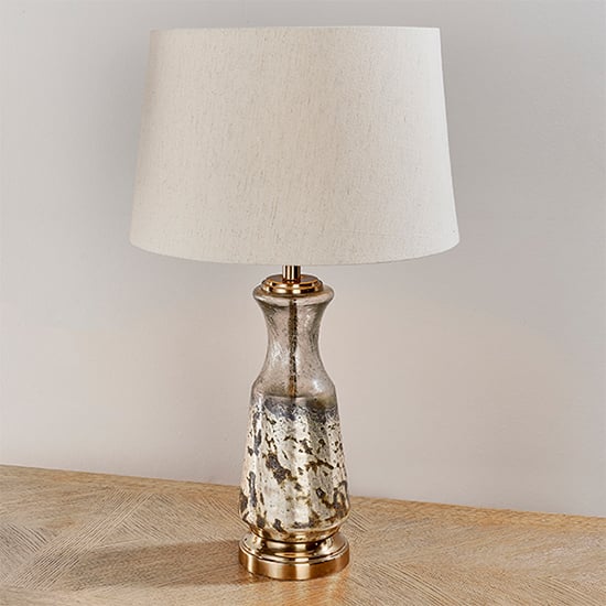 Read more about Samuel vintage white linen table lamp in volcano ombre foil