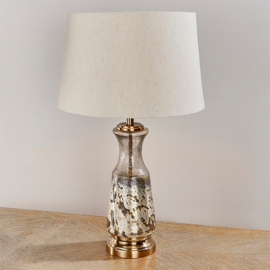 Samuel Vintage White Linen Table Lamp In Volcano Ombre Foil