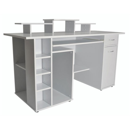 Sawtry Wooden Computer Desk In White thumbnail