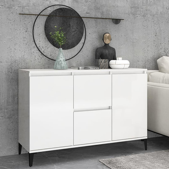 Photo of Sanaa high gloss sideboard with 2 doors 2 drawers in white