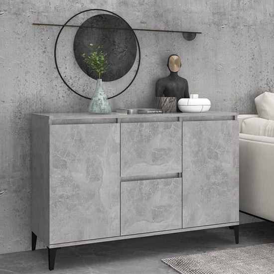 Photo of Sanaa wooden sideboard with 2 doors 2 drawers in concrete effect