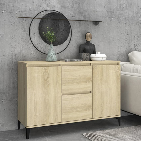 Product photograph of Sanaa Wooden Sideboard With 2 Doors 2 Drawers In Sonoma Oak from Furniture in Fashion