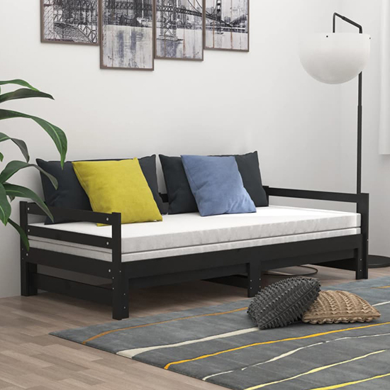 Sanchia Solid Pinewood Pull-Out Single Day Bed In Black