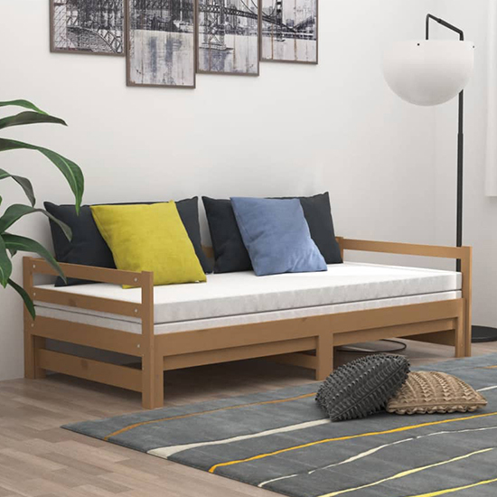 Sanchia Solid Pinewood Pull-Out Single Day Bed In Honey Brown thumbnail