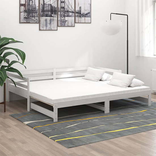 Sanchia Solid Pinewood Pull-Out Single Day Bed In White