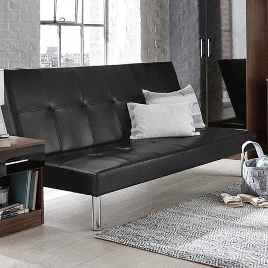 Product photograph of Sancia Pu Leather Sofa Bed With Chrome Legs In Black from Furniture in Fashion