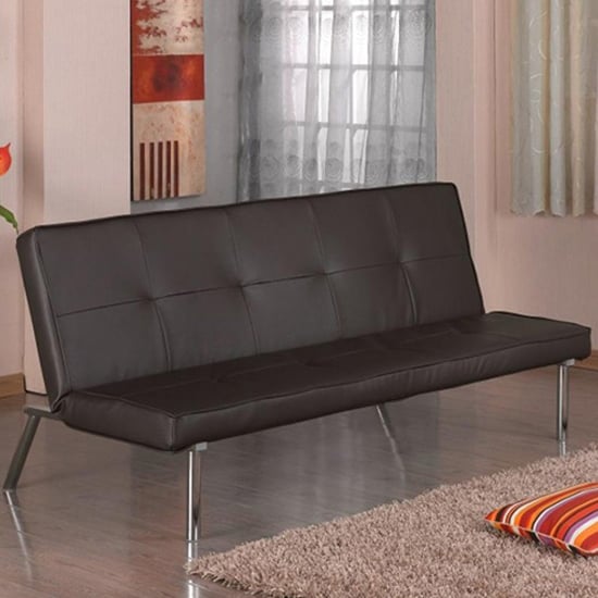 Photo of Sancia pu leather sofa bed with chrome legs in brown