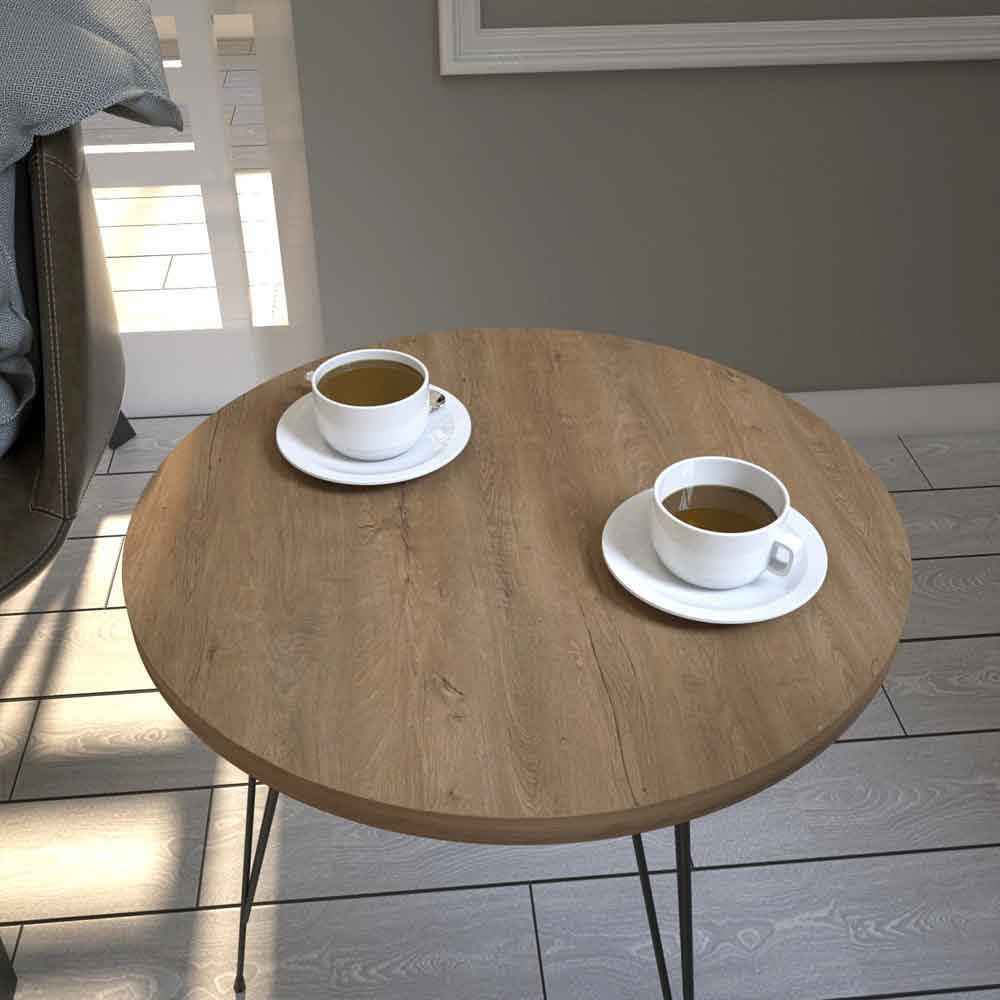 Sandalf Wooden Side Table with Black Metal Legs in Caucasian Oak