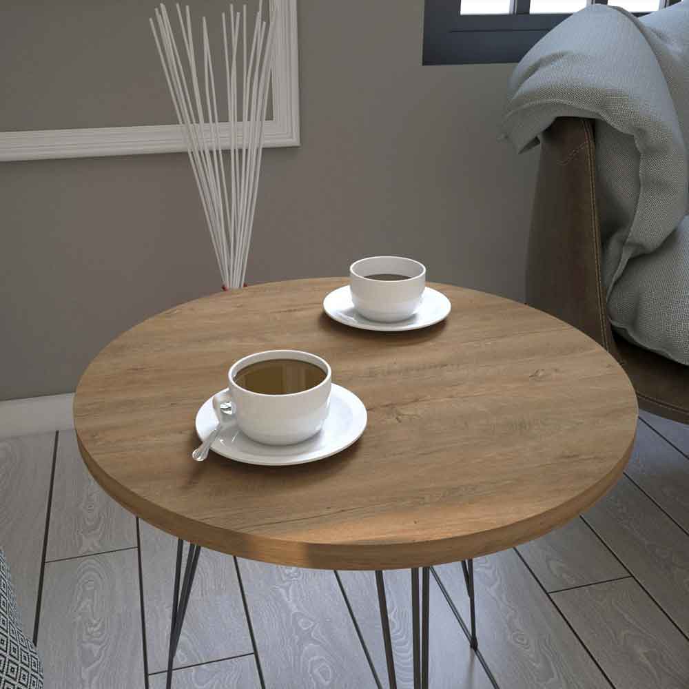 Sandalf Wooden Side Table with Black Metal Legs in Caucasian Oak
